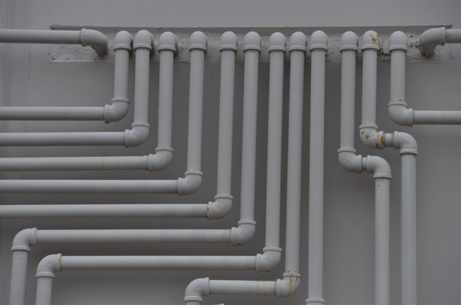 Water pipes running along a wall